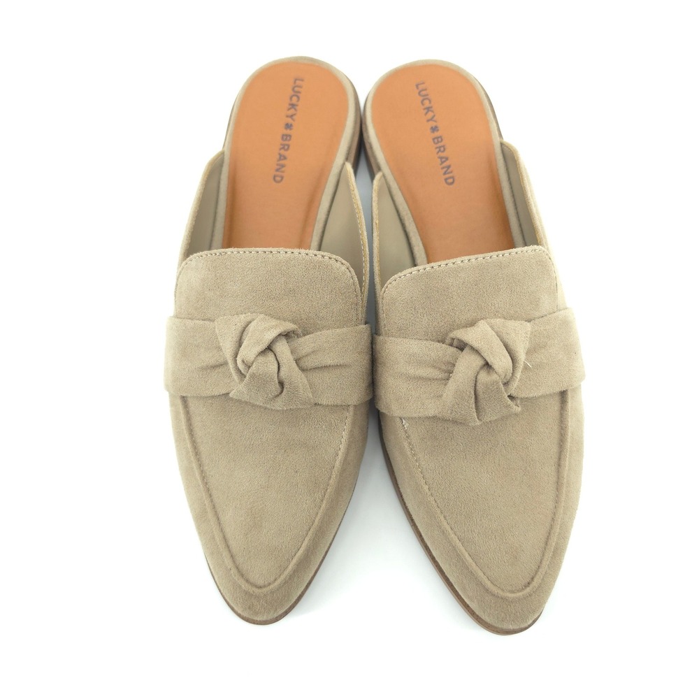 Lucky Brand Women Mules Suede Tan Beige 7.5 M Knotted Pointed Toe Slides